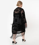 Load image into Gallery viewer, 1920s Black Devore Velvet Lattice Scarf Coat