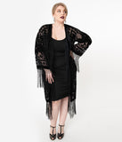 Load image into Gallery viewer, 1920s Black Devore Velvet Lattice Scarf Coat