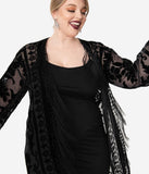 Load image into Gallery viewer, 1920s Black Devore Velvet Lattice Scarf Coat