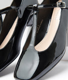 Load image into Gallery viewer, 1920s Black Patent Leatherette T-Strap Heels