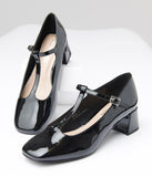 Load image into Gallery viewer, 1920s Black Patent Leatherette T-Strap Heels