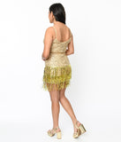 Load image into Gallery viewer, 1920s Beige Sequin &amp; Gold Tinsel Fringe Mini Dress